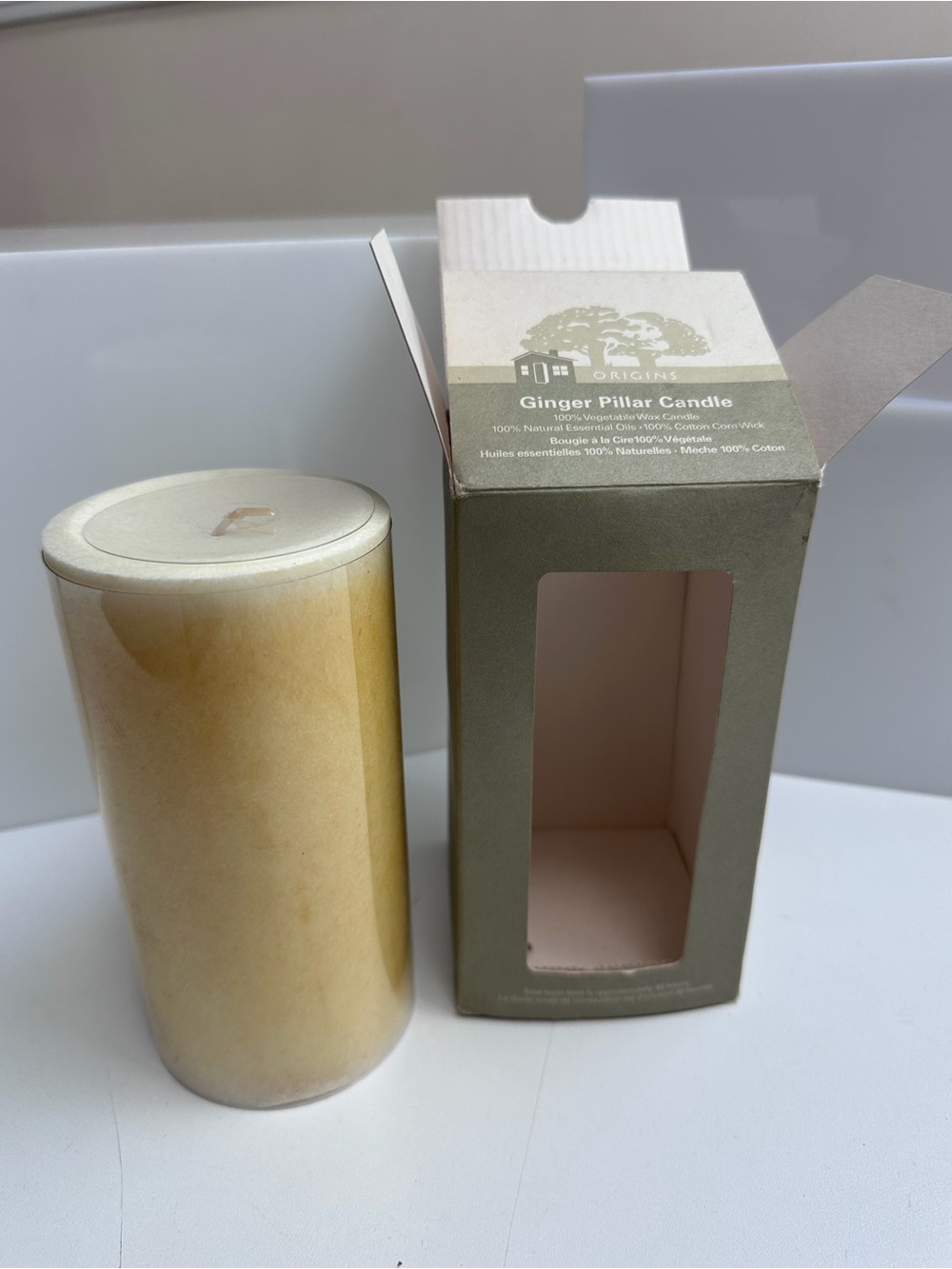 Origins Ginger Pillar Candle Rare NIB Single Wick 40 Hour Burn Time